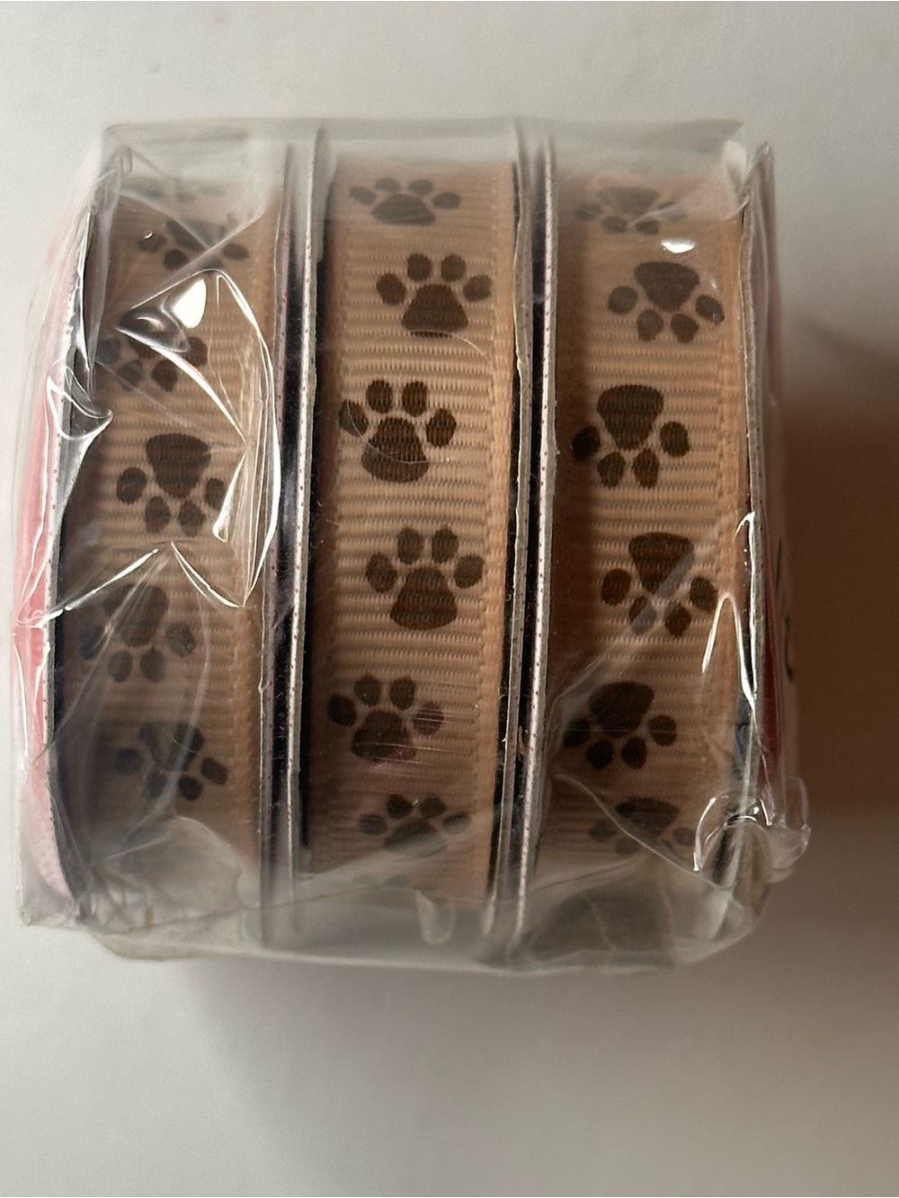American Crafts 5/8” Grosgrain Ribbon Beige/Brown Puppy Paws Print Pack Of 3 NEW